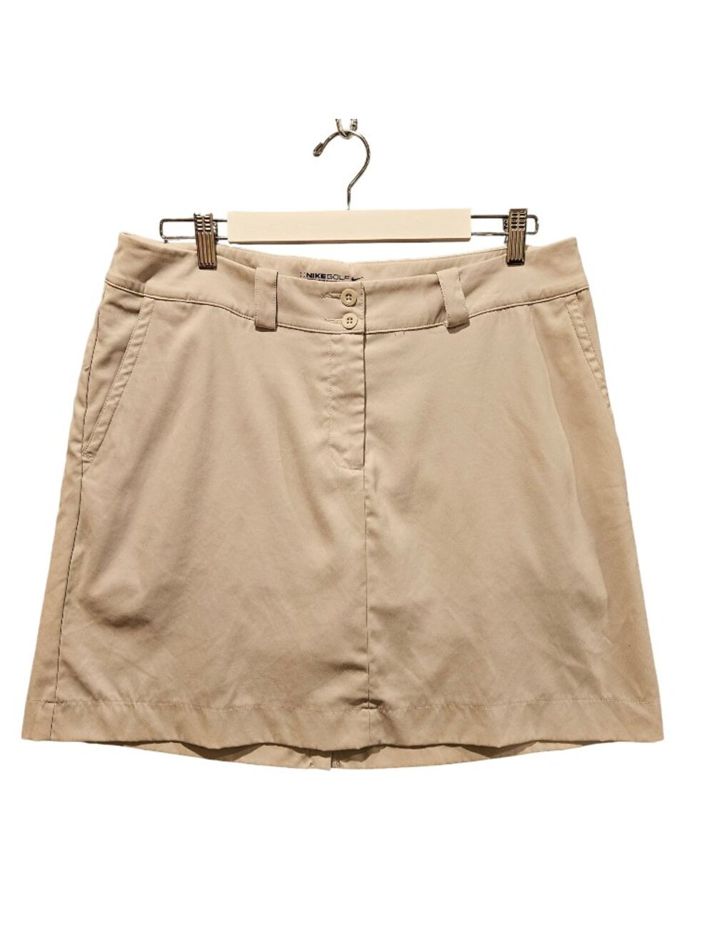 Nike golf Dri-Fit Skort womens 12 Tan stretch zip button close slash close logo